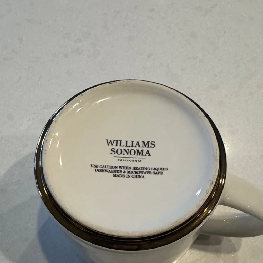 Williams Sonoma White Mug with H Gold Letter monogrammed